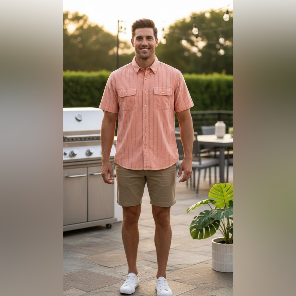 Pusser’s Island Oxfords XL Nautical Peach Blue Stripe Shirt